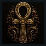 Egyptian Ankh Symbol - Golden Artwork Poster<br><div class="desc">Dive into the mystique of Ancient Egypt with this striking design of the Ankh, a symbol of life and eternity. The golden Ankh is surrounded by intricate, ornate patterns that elevate its sacred meaning, while the bold black background provides a powerful contrast, allowing the symbol to truly stand out. As...</div>