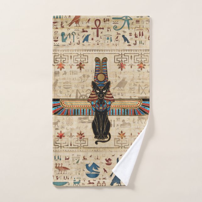 Egyptian Cat - Bastet on papyrus Badhandtuch Set (Handtuch)
