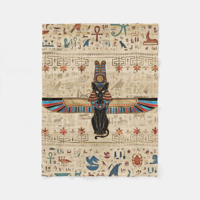 Egyptian Cat - Bastet on papyrus Fleecedecke (Vorderseite)