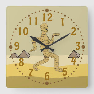 Egyptian Mummy Pyramids Halloween Custom Clock Quadratische Wanduhr