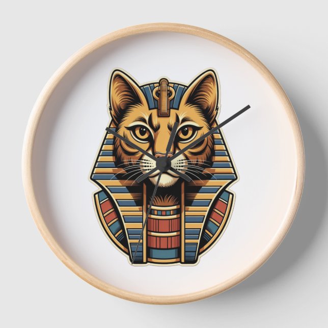 Egyptian Pharaoh Cat Wall Clock Uhr (Vorderseite)