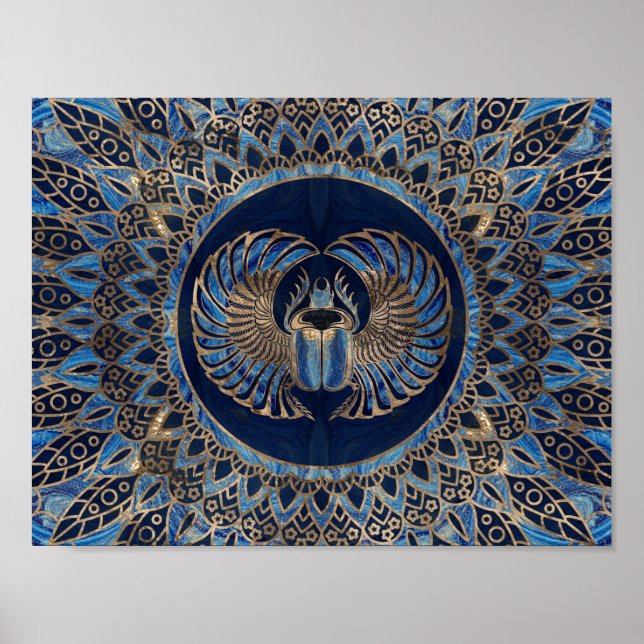 Egyptian Scarab Beetle Gold and Blue Marble Poster (Vorne)