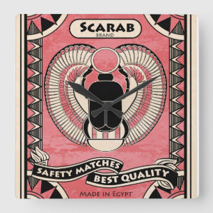 Egyptian Scarab Beetle Matchbox Art Clock Quadratische Wanduhr