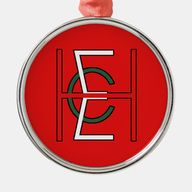 EHC Logo-aufrecht Rot Silbernes Ornament (Vorne)