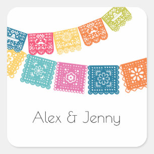 Ehe - Gastgeschenk Hochzeit Wedelpapel Picado Quadratischer Aufkleber