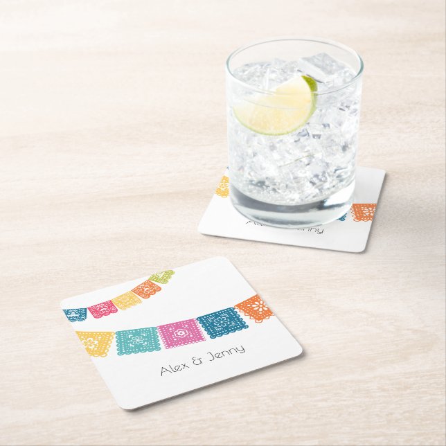 Ehe - Gastgeschenk Hochzeit Wedelpapel Picado Rechteckiger Pappuntersetzer (Vor Ort)