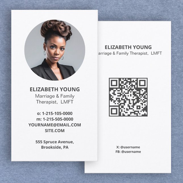 Ehe und Familientherapeut Coach Foto und QR Visitenkarte (Marriage And Family Therapist Business Cards)