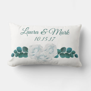 Ehedatum der weißen Rosen & Foliage Couple Lendenkissen