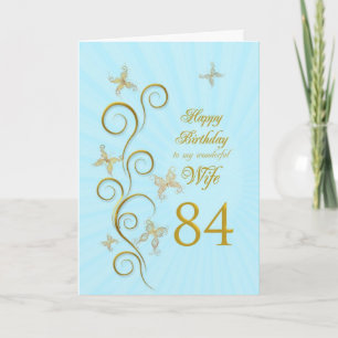 Ehefrau 84. Geburtstag mit goldenen Schmetterlinge Karte