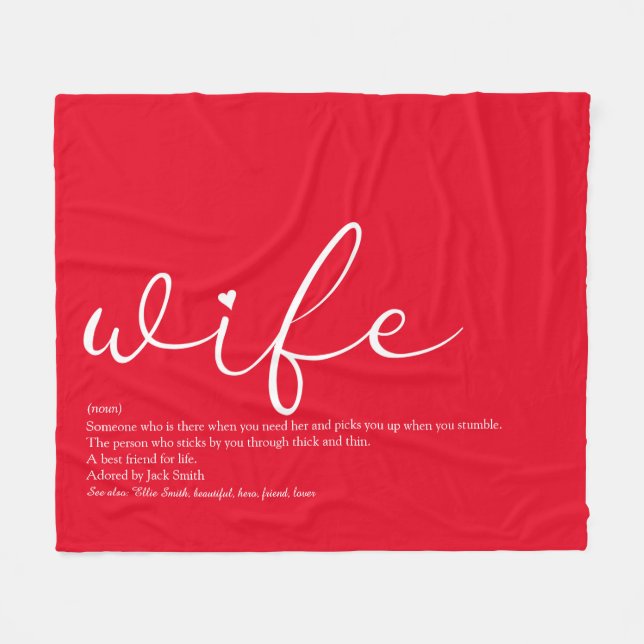 Ehefrau Definition Script Liebe Heart Red Fleecedecke (Vorderseite (Horizontal))