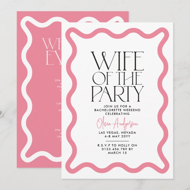 Ehefrau der Party Wavy Linie moderne Bachelorette Einladung (Vorne/Hinten)