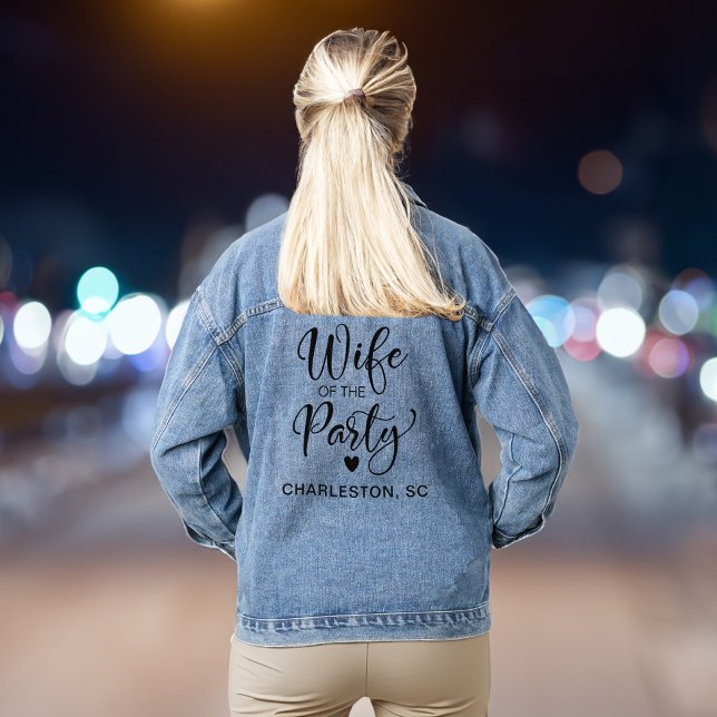 Ehefrau des Party Charleston Junggeselinnen-Abschi Jeansjacke (Celebrate your last fling before the ring in style & add some flair to your bachelorette party look)