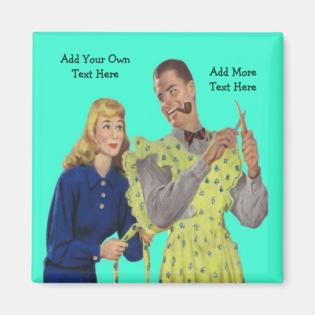 Ehefrau, die Schürze ihres Ehemanns Funny Retro Ma Magnet (Vorne)