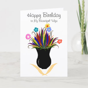 Ehefrau Geburtstag Hübschen Blume Schwarzer Vase Karte