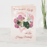 Ehefrau Geburtstagskarte Rose Lilies Herz Karte<br><div class="desc">Geburtskarte für Ehefrau - Rose und Lilien in einem rosa Herz. Sie können Schriftart,  Farbe,  Größe und Text ändern</div>