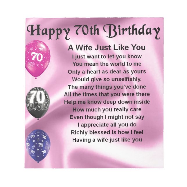 Ehefrau Gedicht - 70. Geburtstag Notizblock (Vorderseite)