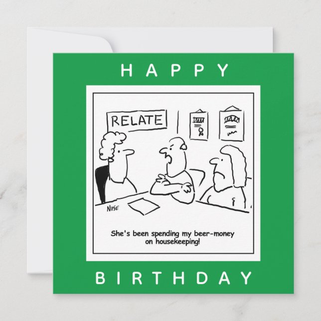 Ehefrau gibt sein Geld für den Cartoon der Hauswir Karte (Vorderseite)