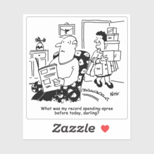 Ehefrau gibt Zuhause vom Shopping Cartoon zurück. Aufkleber