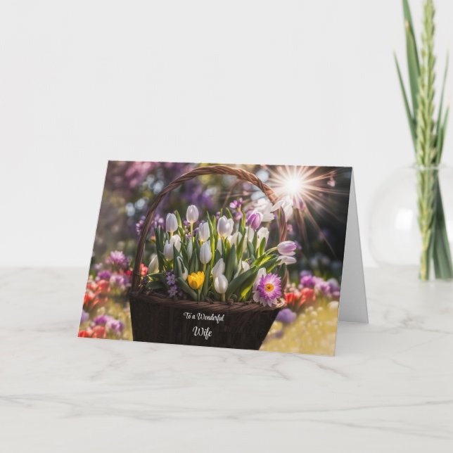 Ehefrau Happy Mütter Day mit Basket Brimming Blume Karte (Vorderseite)