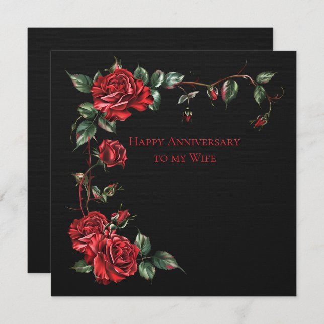 Ehefrau Jahrestag Rote Rosen Rahmen für Schwarz Mitteilungskarte (Vorne/Hinten)