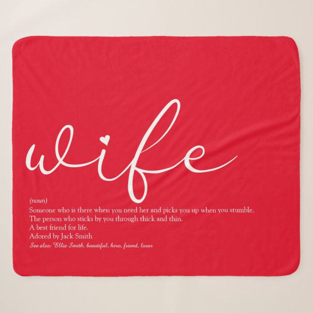 Ehefrau Liebe Herz Elegantes Script Rot Personalis Sherpadecke (Vorderseite (Horizontal))