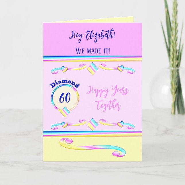 Ehefrau Liebe Sie Diamant 60 Jahre blau Karte (Vorderseite)