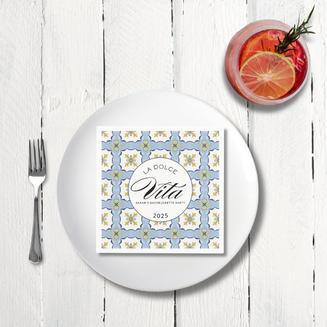 Ehefrau Lotus Custom Bachelorette Cocktail Napkin Serviette (“La Dolce Vita” Cocktail Napkins for Amalfi Coast Bachelorette – White Lotus Party Theme 🍋💍 SHOP NOW)