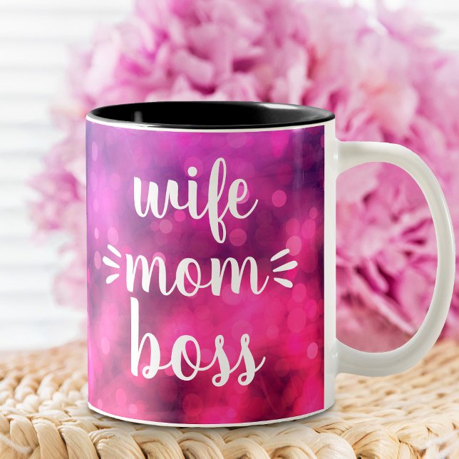Ehefrau Mama Boss Babe Script Typografie Bold Hot  Zweifarbige Tasse (Von Creator hochgeladen)