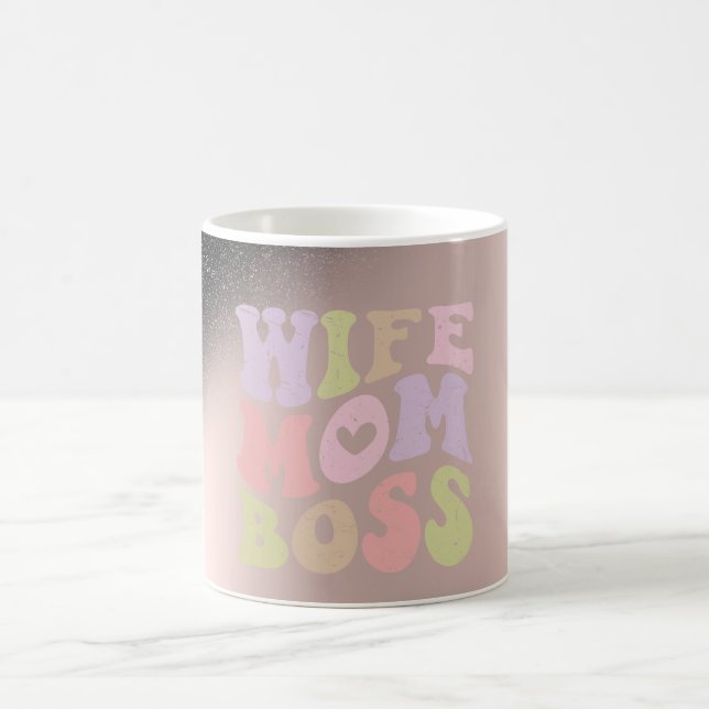 Ehefrau Mama Boss Black Glitzer Ombre Rose Gold Kaffeetasse (Mittel)
