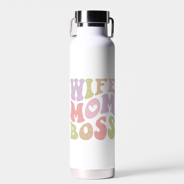 Ehefrau Mama Boss Retro Script Groovy Mutter Tag Trinkflasche (Vorne)