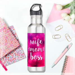 Ehefrau Mama Boss Trendskripttypografie Hot Pink Edelstahlflasche