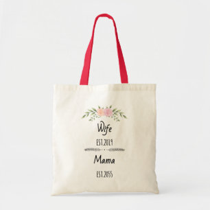 Ehefrau & Mama Custom Floral Family Title mit Est Tragetasche