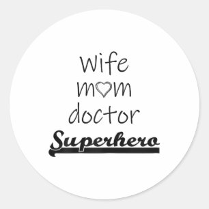 Ehefrau Mama Doktor Superhero Outfit Niedlich Mütt Runder Aufkleber