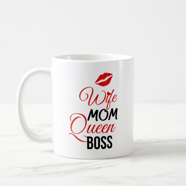 Ehefrau, Mama, Königin, Boss mit Roten Lippen Tass Kaffeetasse (Links)