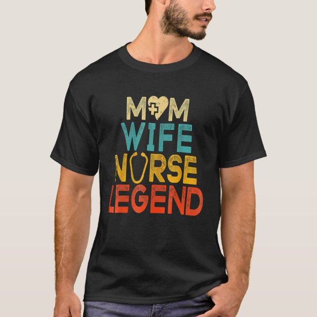 Ehefrau Mama Nurse Legend Retro Grovy Happy Mütter T-Shirt (Vorderseite)