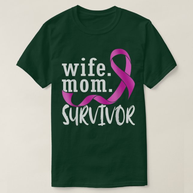 Ehefrau Mama Survivor Rosa Ribbon Brustkrebs Survi T-Shirt (Design vorne)