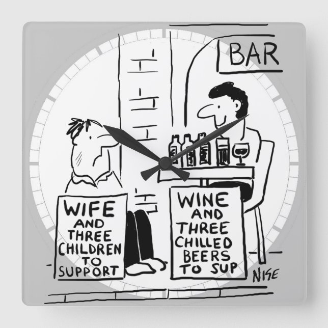 Ehefrau und 3 Kinder unterstützen Quadratische Wanduhr (Vorderseite)