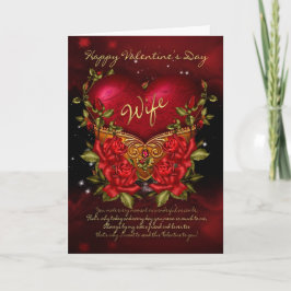 Ehefrau, Valentintagskarte mit Herz und Rose Feiertagskarte