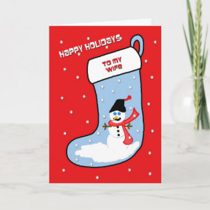 Ehefrau Weihnachtskarte — Schneemann Strumpf Feiertagskarte