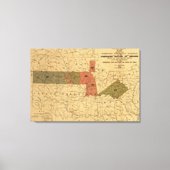 Ehemalige Grenzen von Cherokee "Nation of" Amerika Leinwanddruck (Vorderseite)