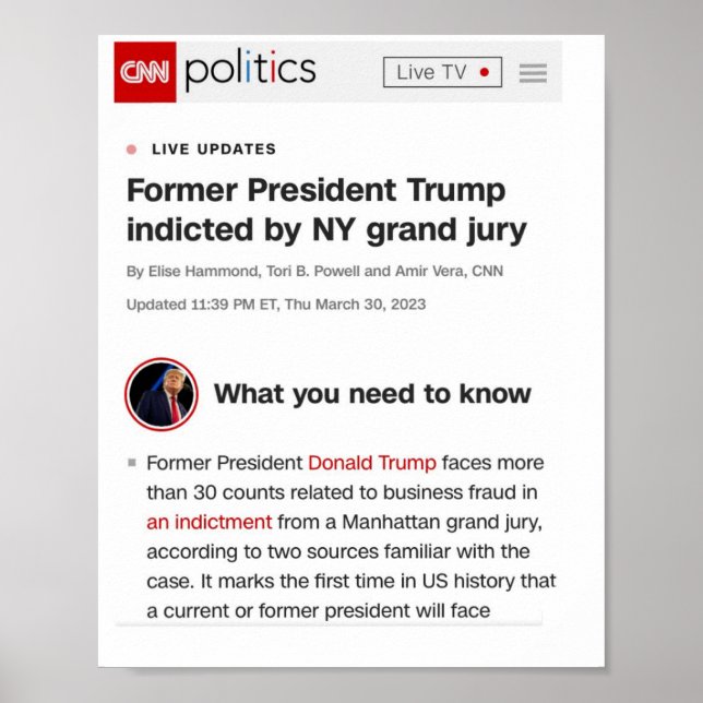 Ehemaliger Präsident Trump hat Poster angekündigt (Vorne)