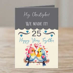 Ehemann 25. Hochzeitsjubiläum Vögel grau blau Karte