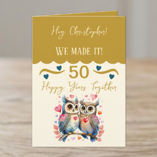 Ehemann 50. Hochzeitstag Eulen Gold Blau Karte