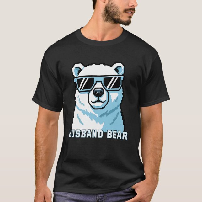 Ehemann Bär Pixel Bär Sonnenbrille T-Shirt (Vorderseite)