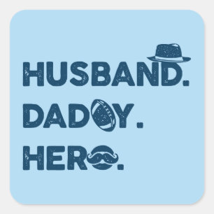 Ehemann. Daddy. Held. Retro-Grafik Quadratischer Aufkleber