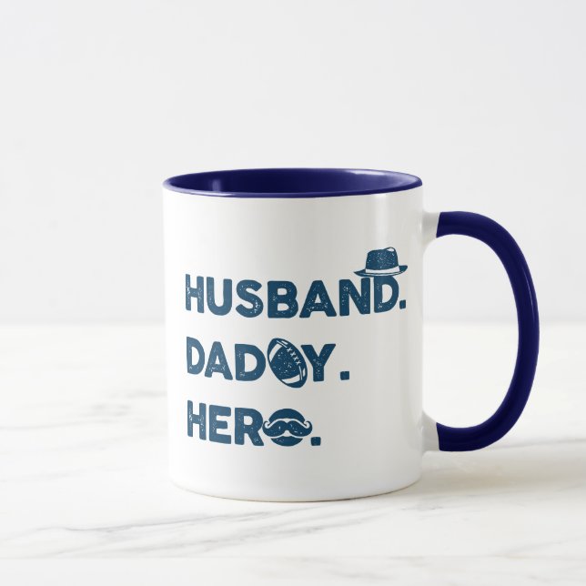 Ehemann. Daddy. Held. Retro-Grafik Tasse (Rechts)
