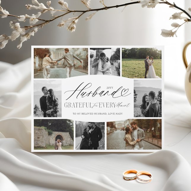 Ehemann dankbar für jeden Augenblick Foto Collage Fotoplatte (Husband Grateful for Every Moment Photo Collage Plaque)
