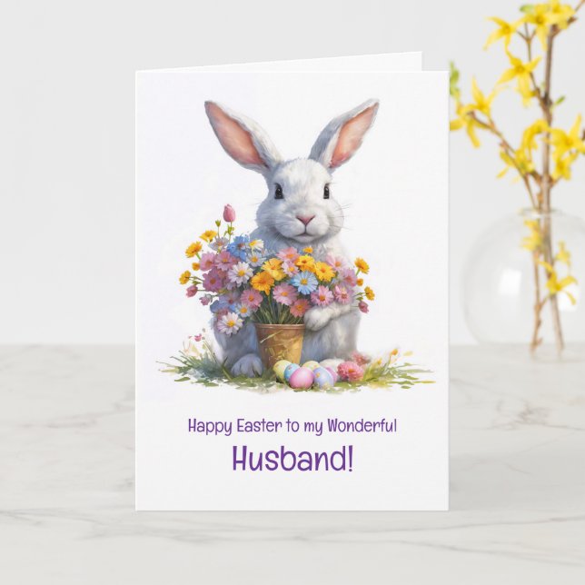 Ehemann Frohe Ostern mit süßem Häschen Karte (Gelbe Blume)