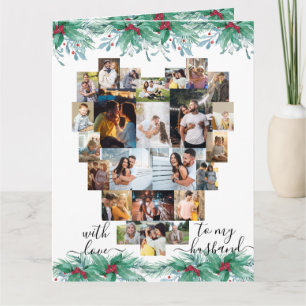 Ehemann Herz Foto-Collage Holly und Mistelzweig Karte