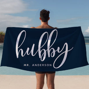 Ehemann Navy Blau Und Weiß Frisch Vermählter Bräut Strandtuch